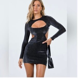 Princess Polly metallic long sleeve cutout mini dress
